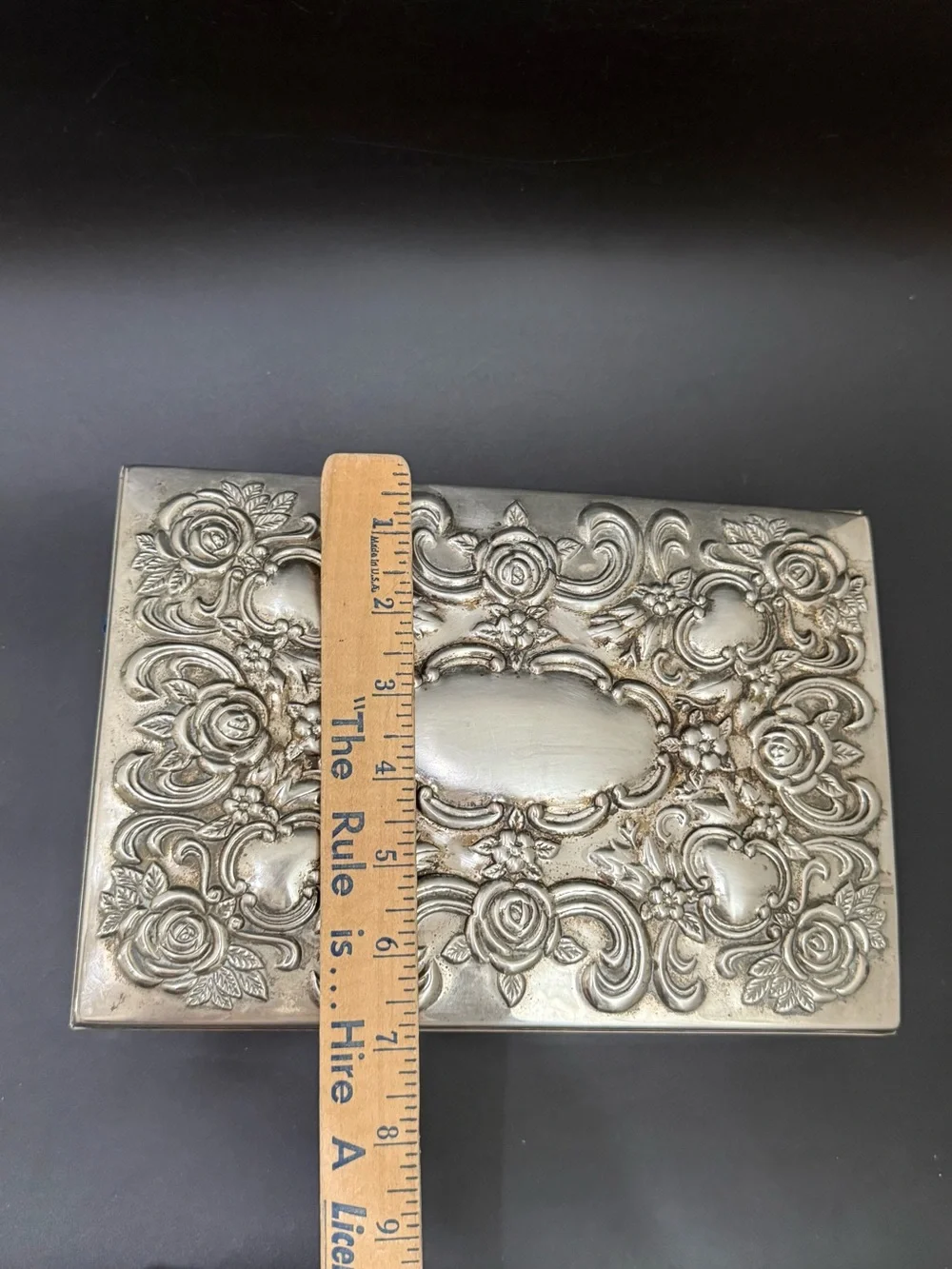 Vintage GODINGER Silver Plated Repousse Large Blue Velvet lined Jewelry Box